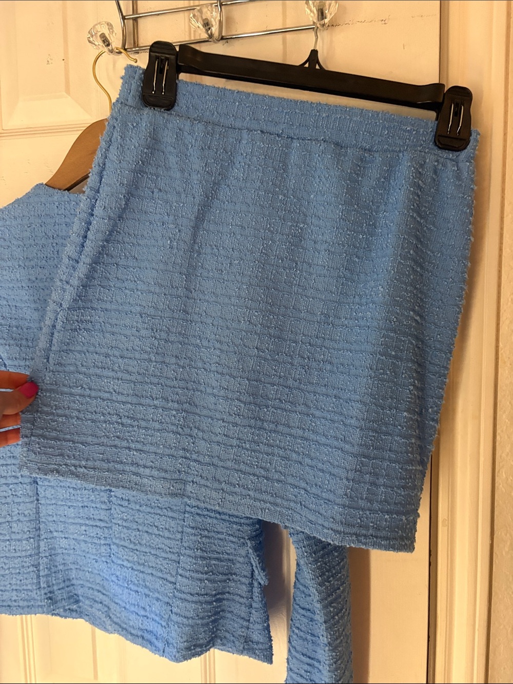 SHEIN Sky Blue Tweed Button-Front Blazer & Skirt Set - Picture 4 of 14